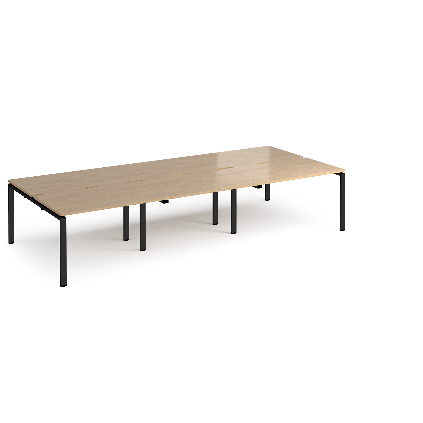Picture of Adapt triple back to back desks 3600mm x 1600mm - black frame, Kendal Oak Top