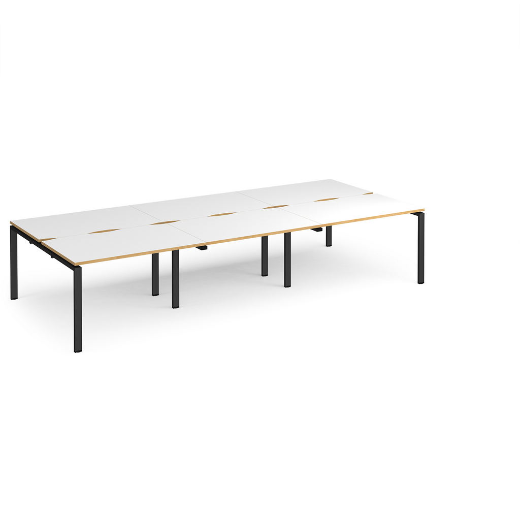 Picture of Adapt triple back to back desks 3600mm x 1600mm - black frame, white top with oak edging