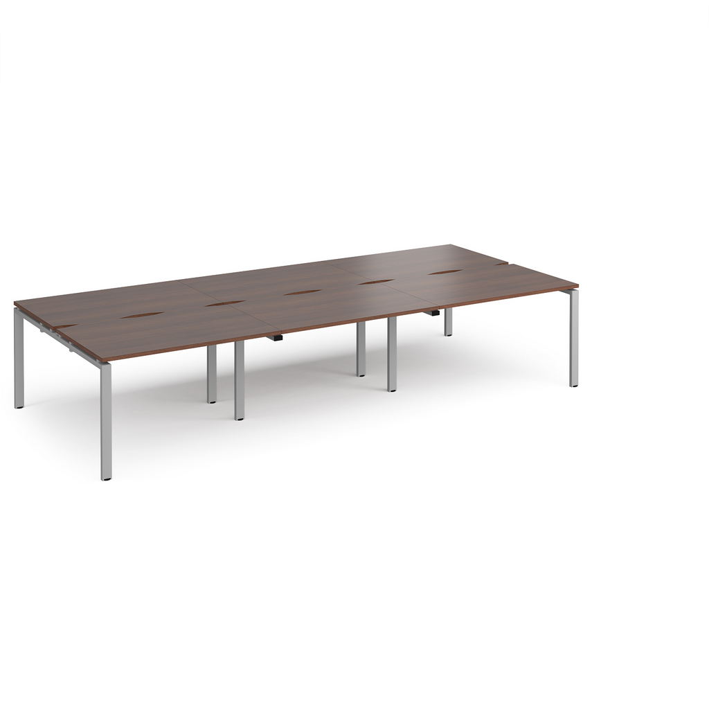 Picture of Adapt triple back to back desks 3600mm x 1600mm - silver frame, walnut top