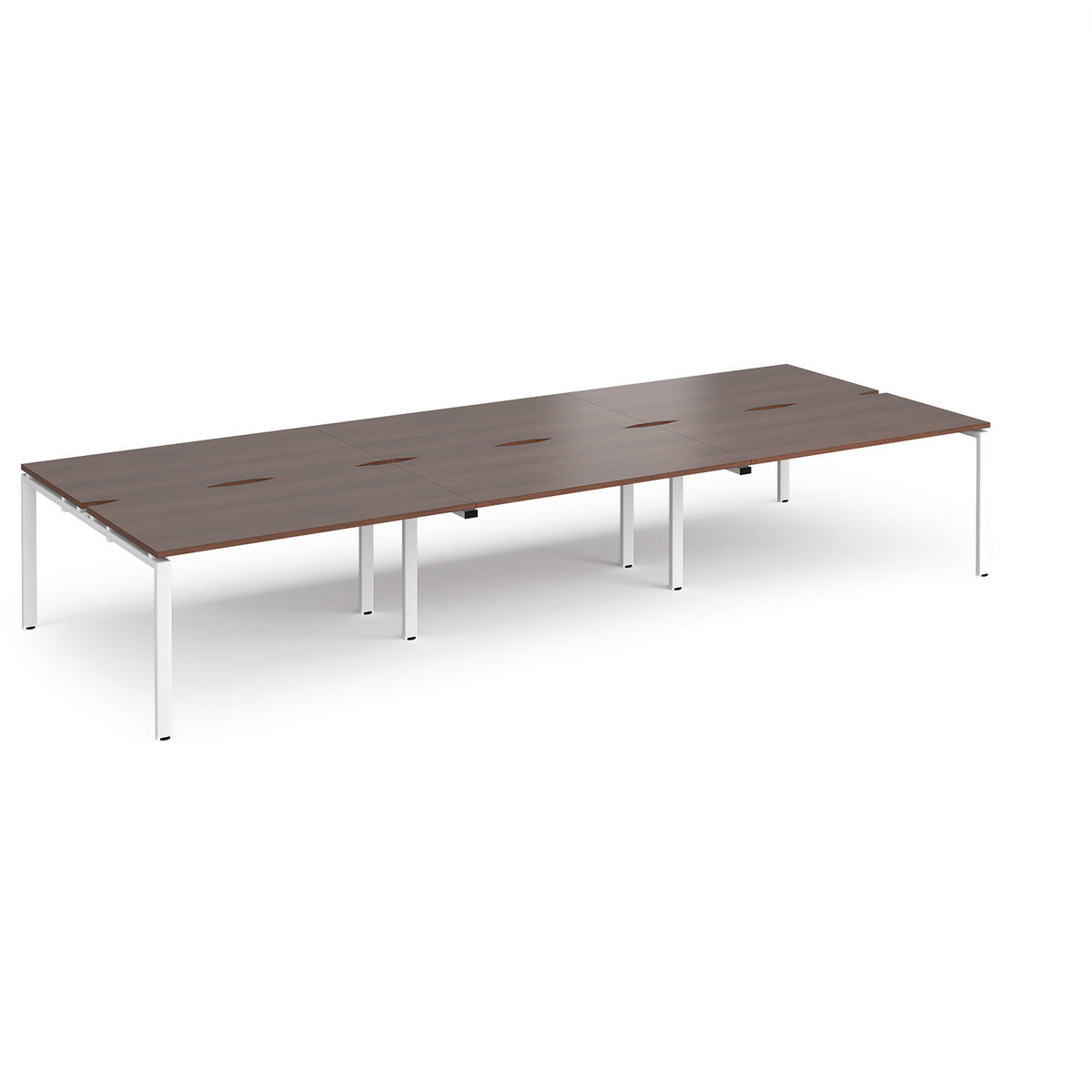 Picture of Adapt triple back to back desks 4200mm x 1600mm - white frame, walnut top