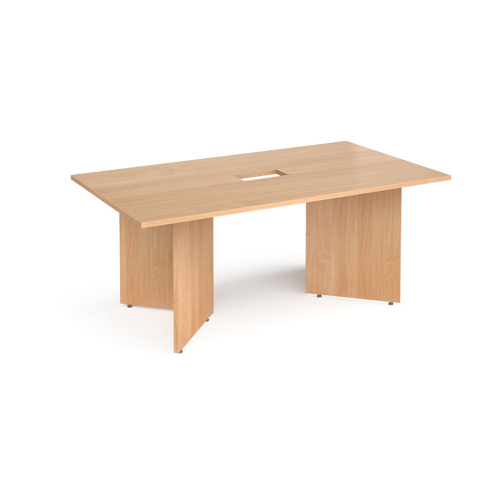 Picture of Arrow head leg rectangular boardroom table 1800mm x 1000mm with central cutout 272mm x 132mm - beech