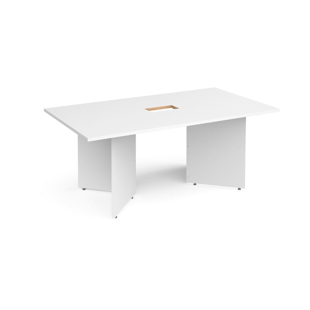 Picture of Arrow head leg rectangular boardroom table 1800mm x 1000mm with central cutout 272mm x 132mm - white
