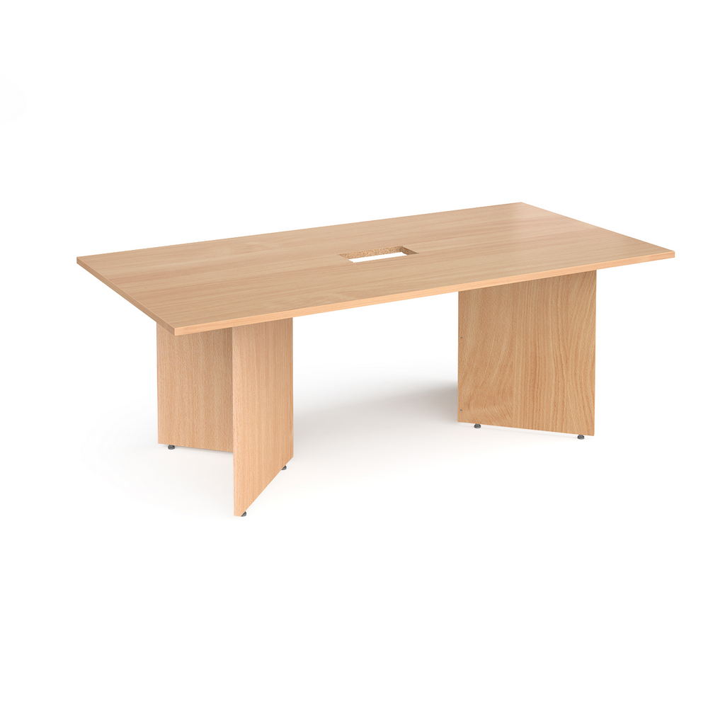 Picture of Arrow head leg rectangular boardroom table 2000mm x 1000mm with central cutout 272mm x 132mm - beech
