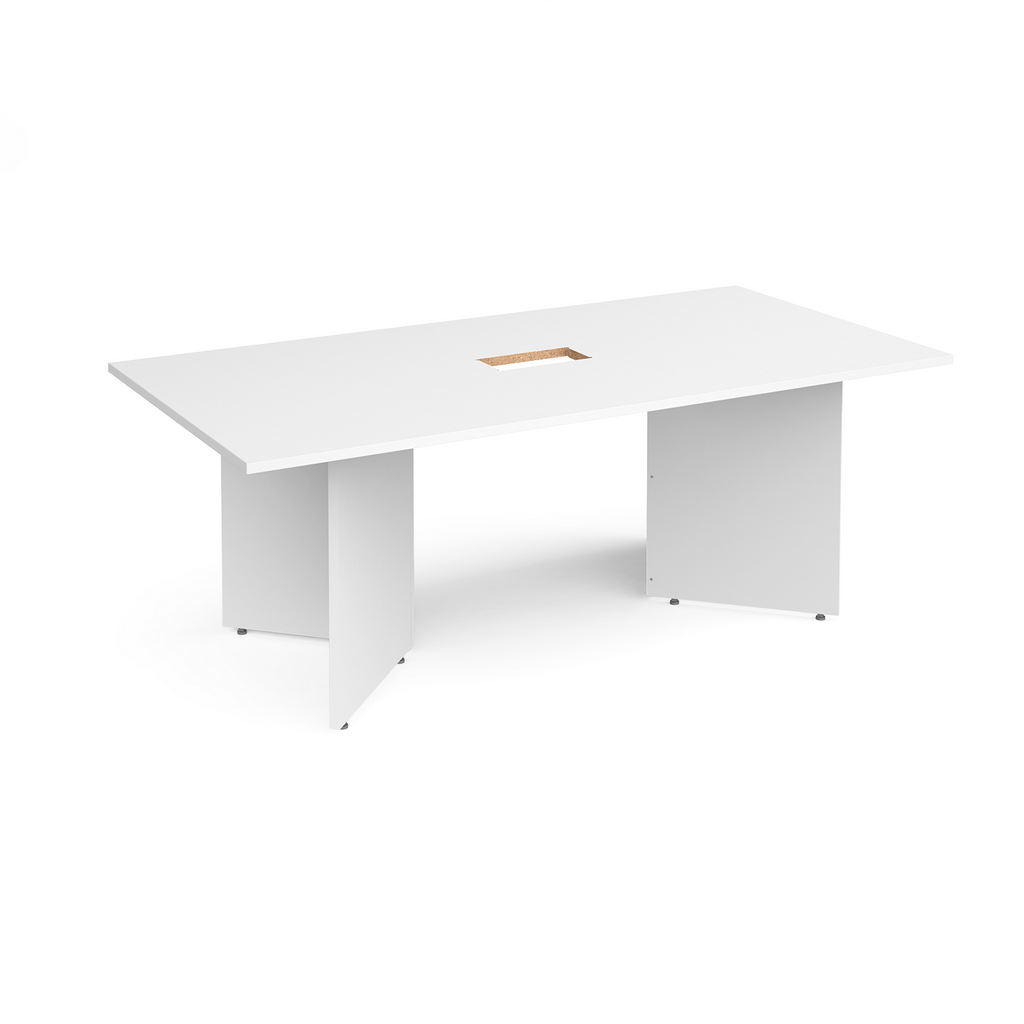 Picture of Arrow head leg rectangular boardroom table 2000mm x 1000mm with central cutout 272mm x 132mm - white