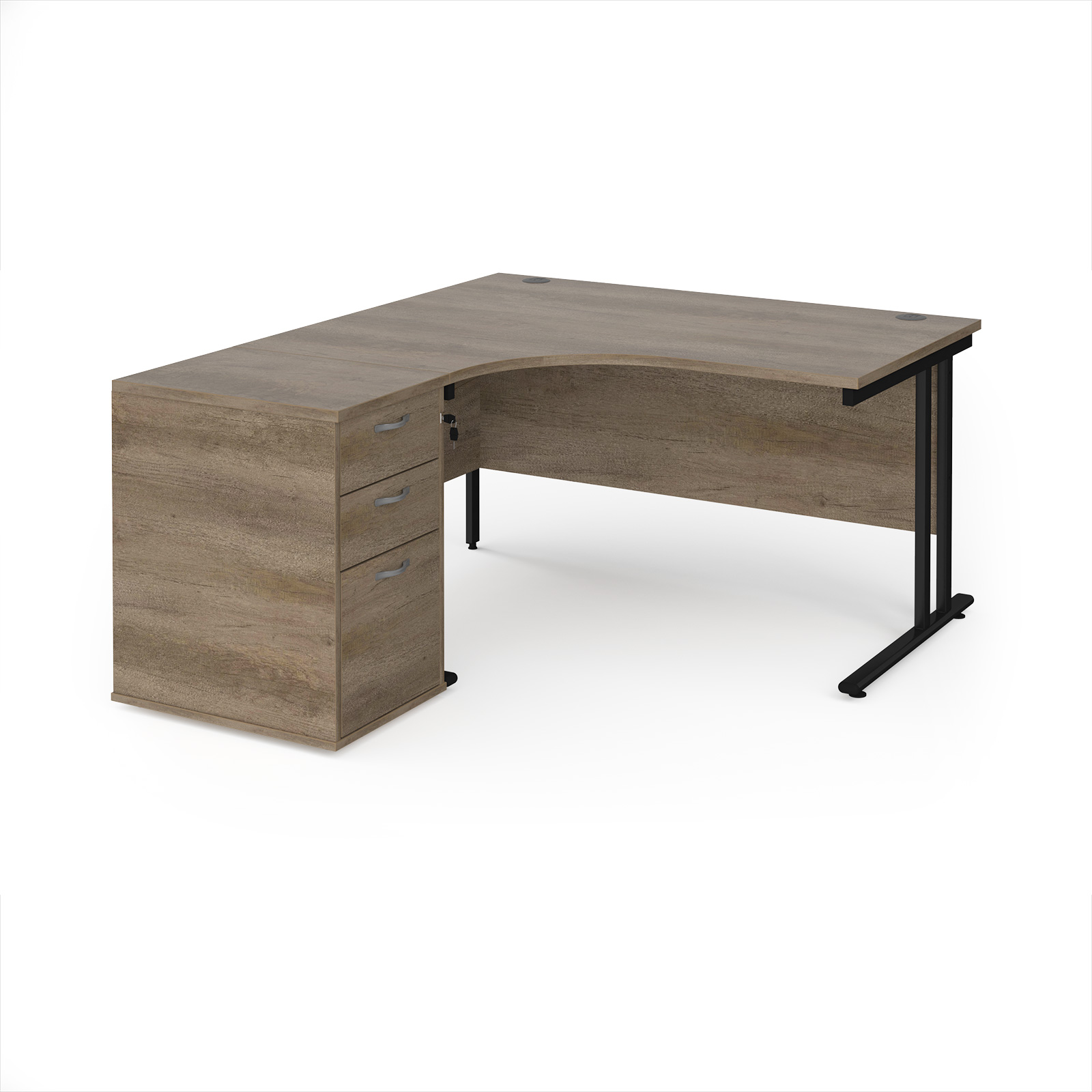 Picture of Maestro 25 left hand ergonomic desk 1400mm with black cantilever frame and desk high pedestal - Nebraska Oak