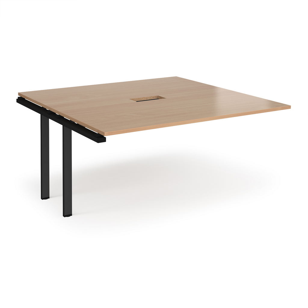 Picture of Adapt boardroom table add on unit 1600mm x 1600mm with central cutout 272mm x 132mm - black frame, beech top