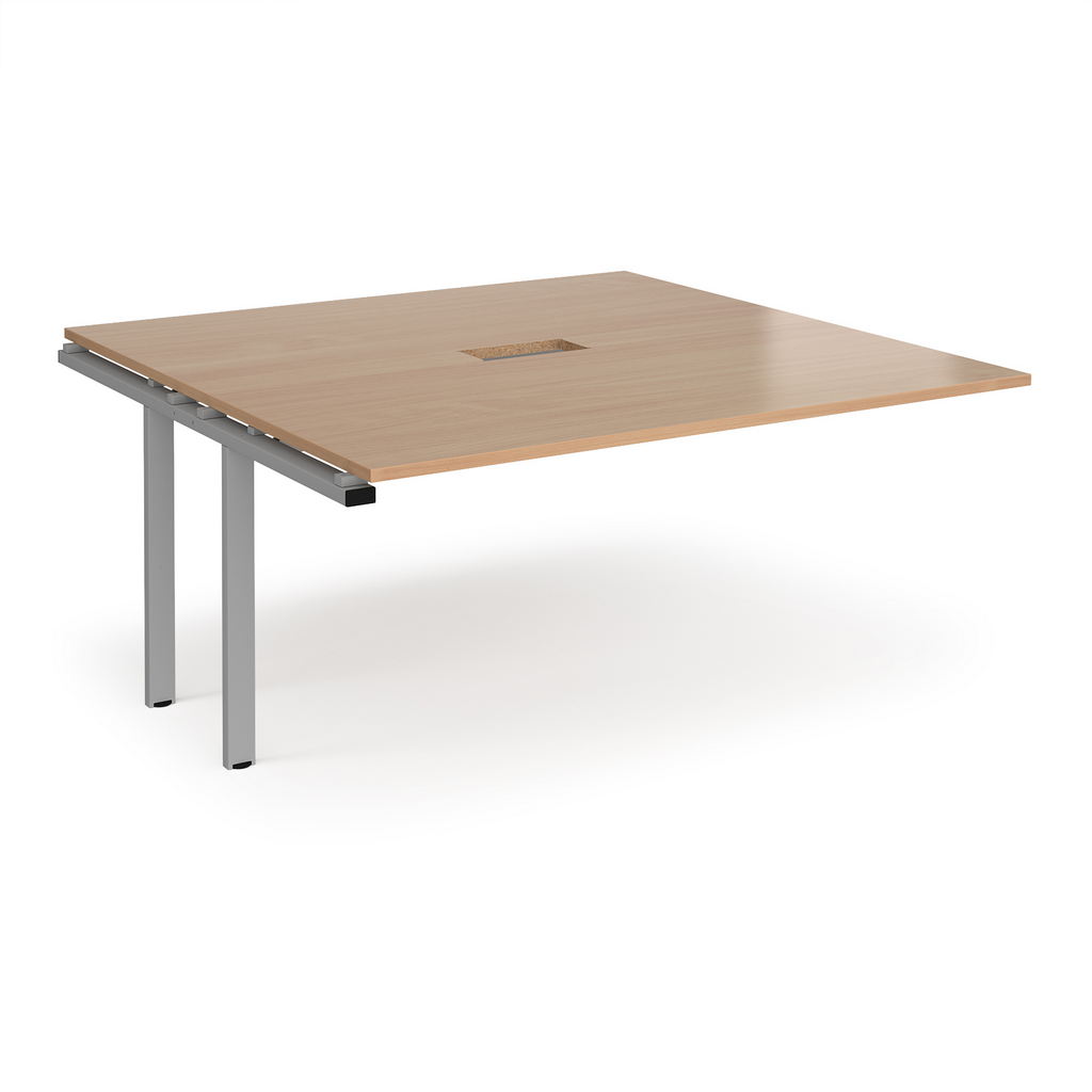 Picture of Adapt boardroom table add on unit 1600mm x 1600mm with central cutout 272mm x 132mm - silver frame, beech top