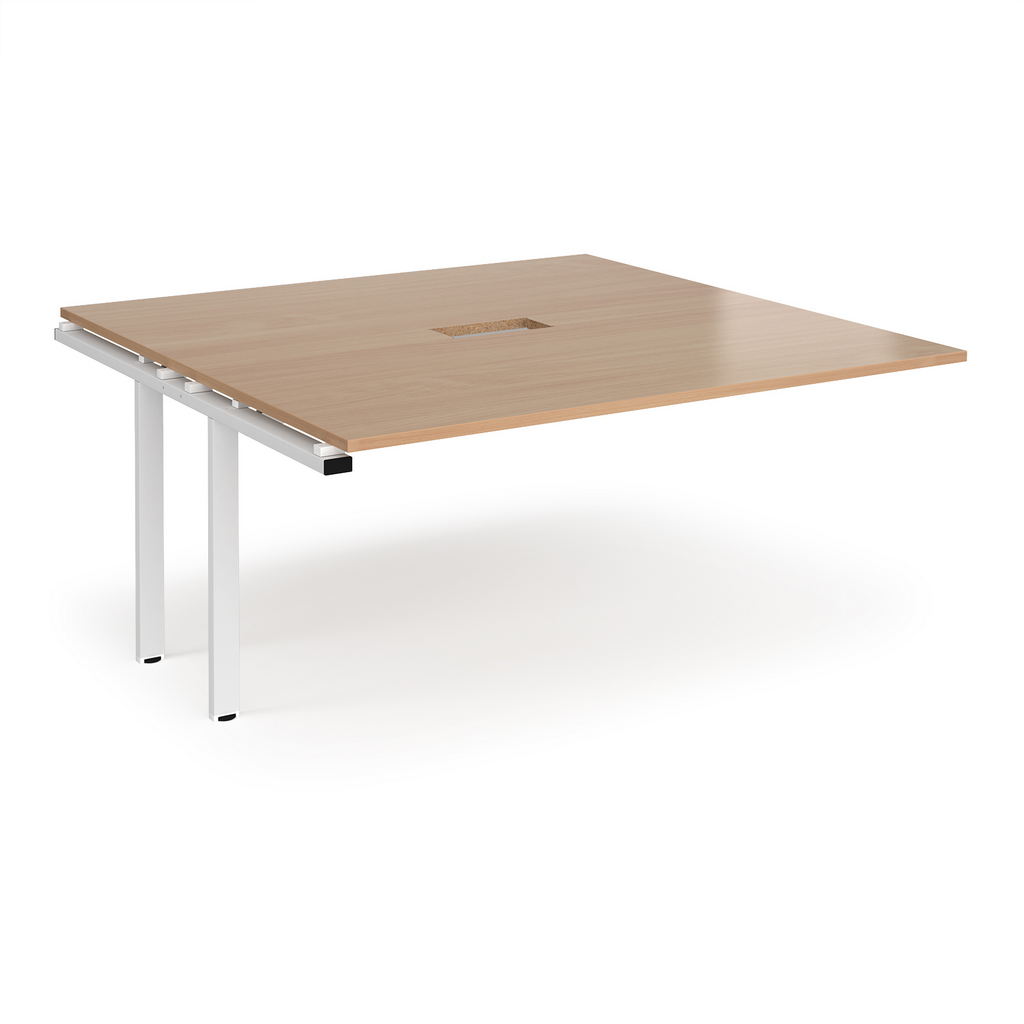 Picture of Adapt boardroom table add on unit 1600mm x 1600mm with central cutout 272mm x 132mm - white frame, beech top