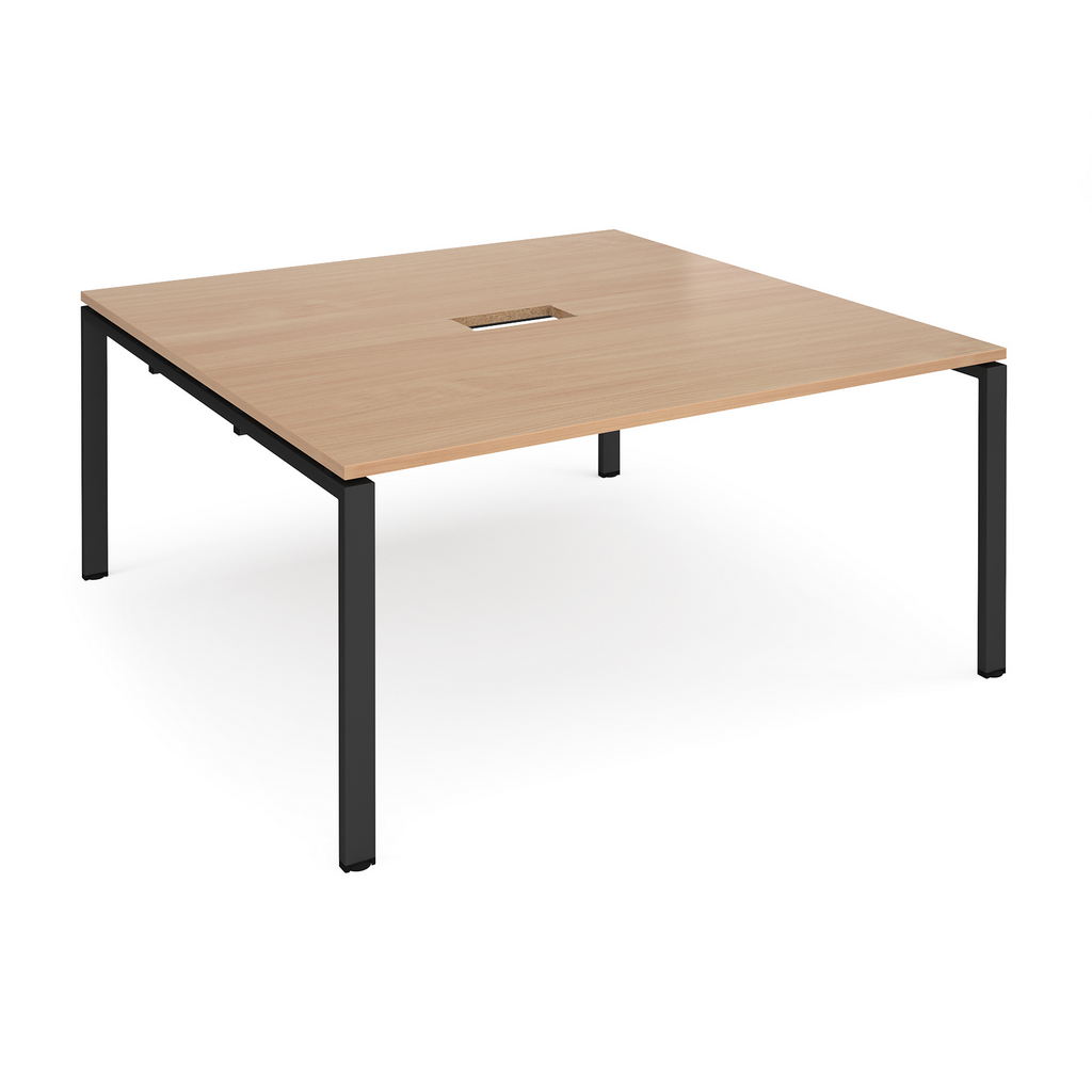 Picture of Adapt square boardroom table 1600mm x 1600mm with central cutout 272mm x 132mm - black frame, beech top