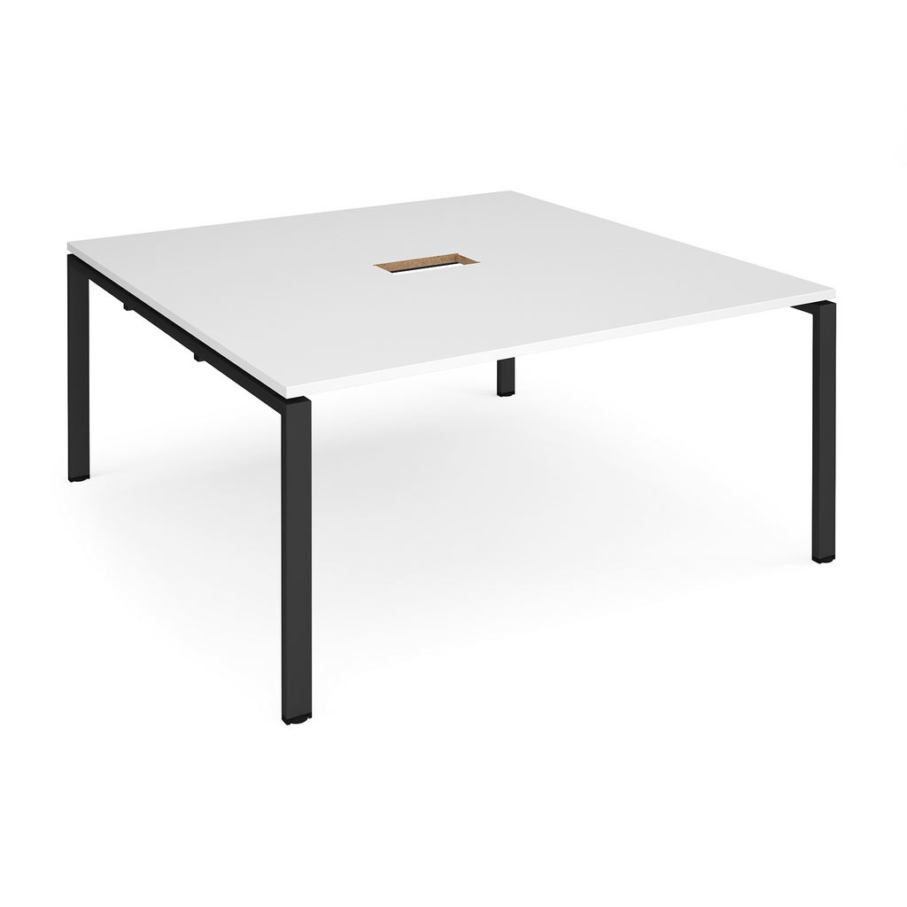 Picture of Adapt square boardroom table 1600mm x 1600mm with central cutout 272mm x 132mm - black frame, white top