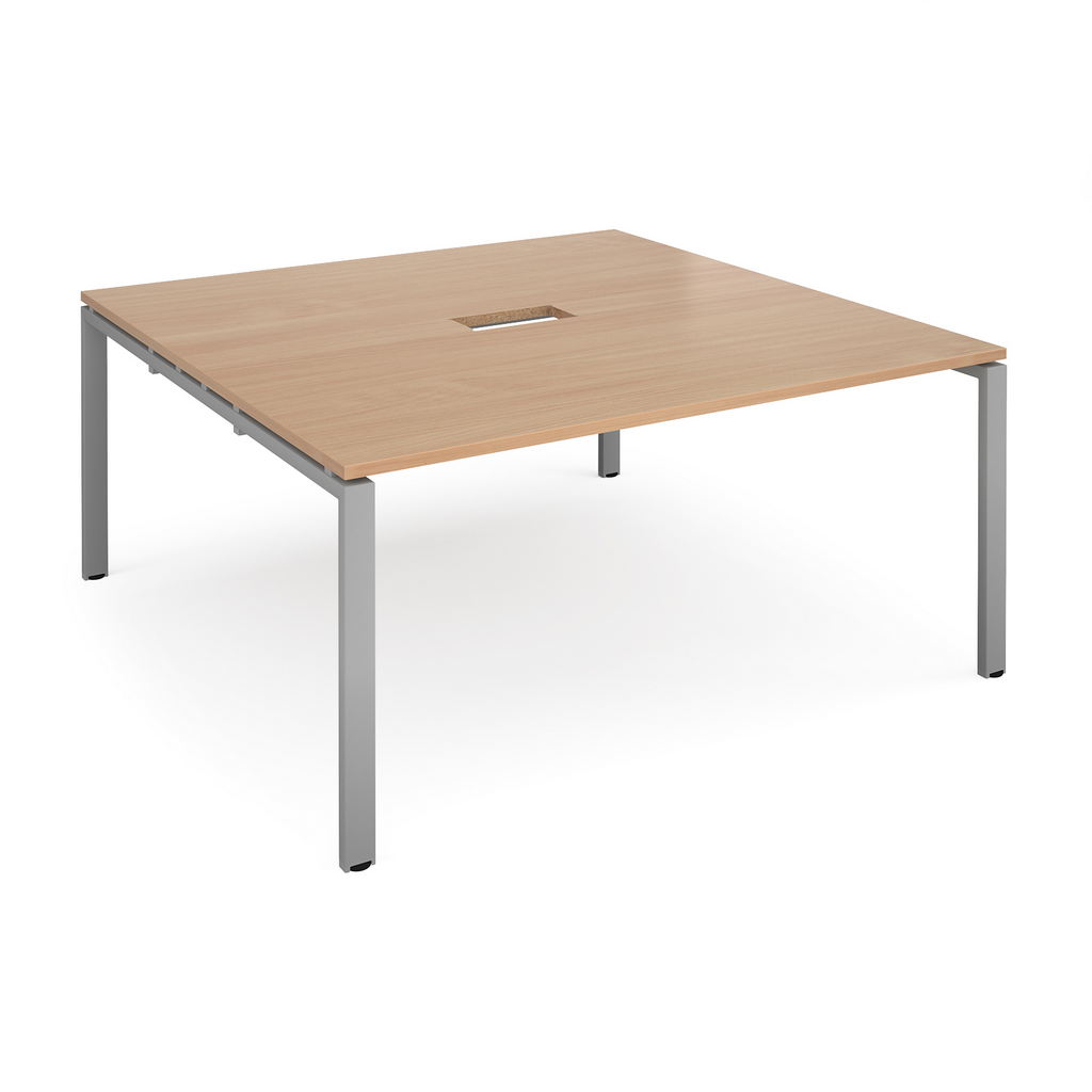 Picture of Adapt square boardroom table 1600mm x 1600mm with central cutout 272mm x 132mm - silver frame, beech top