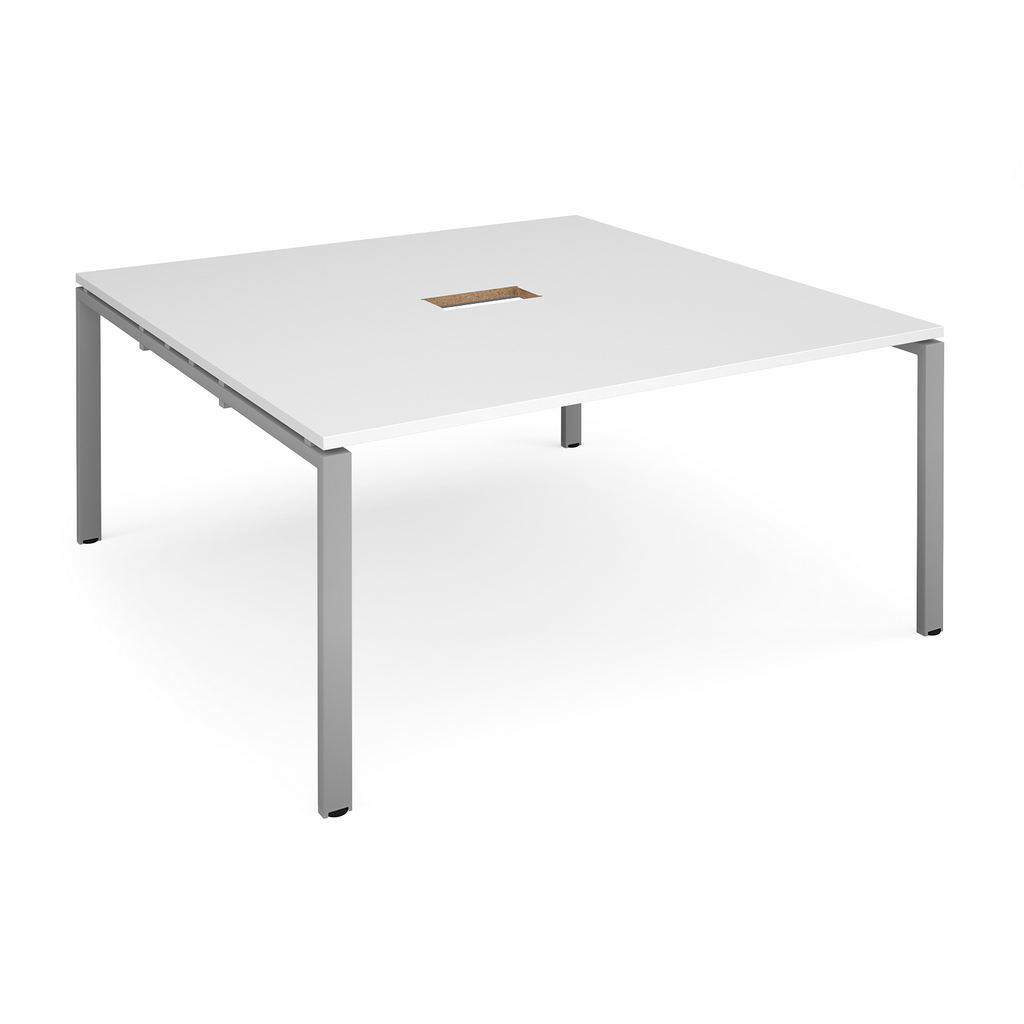 Picture of Adapt square boardroom table 1600mm x 1600mm with central cutout 272mm x 132mm - silver frame, white top