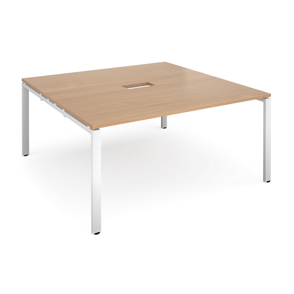 Picture of Adapt square boardroom table 1600mm x 1600mm with central cutout 272mm x 132mm - white frame, beech top