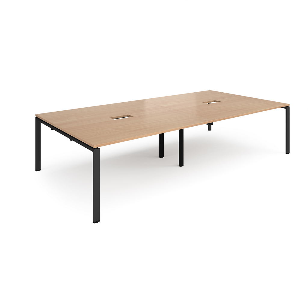 Picture of Adapt rectangular boardroom table 3200mm x 1600mm with 2 cutouts 272mm x 132mm - black frame, beech top