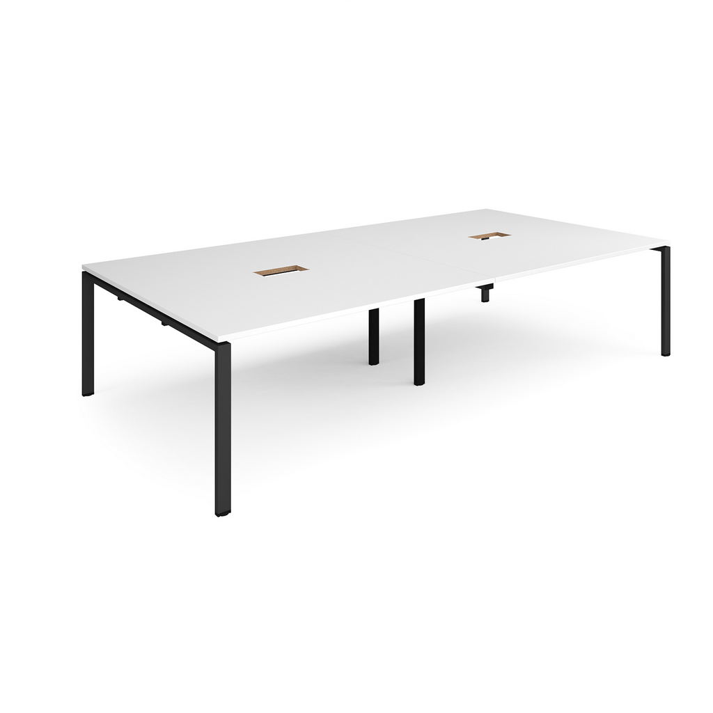 Picture of Adapt rectangular boardroom table 3200mm x 1600mm with 2 cutouts 272mm x 132mm - black frame, white top