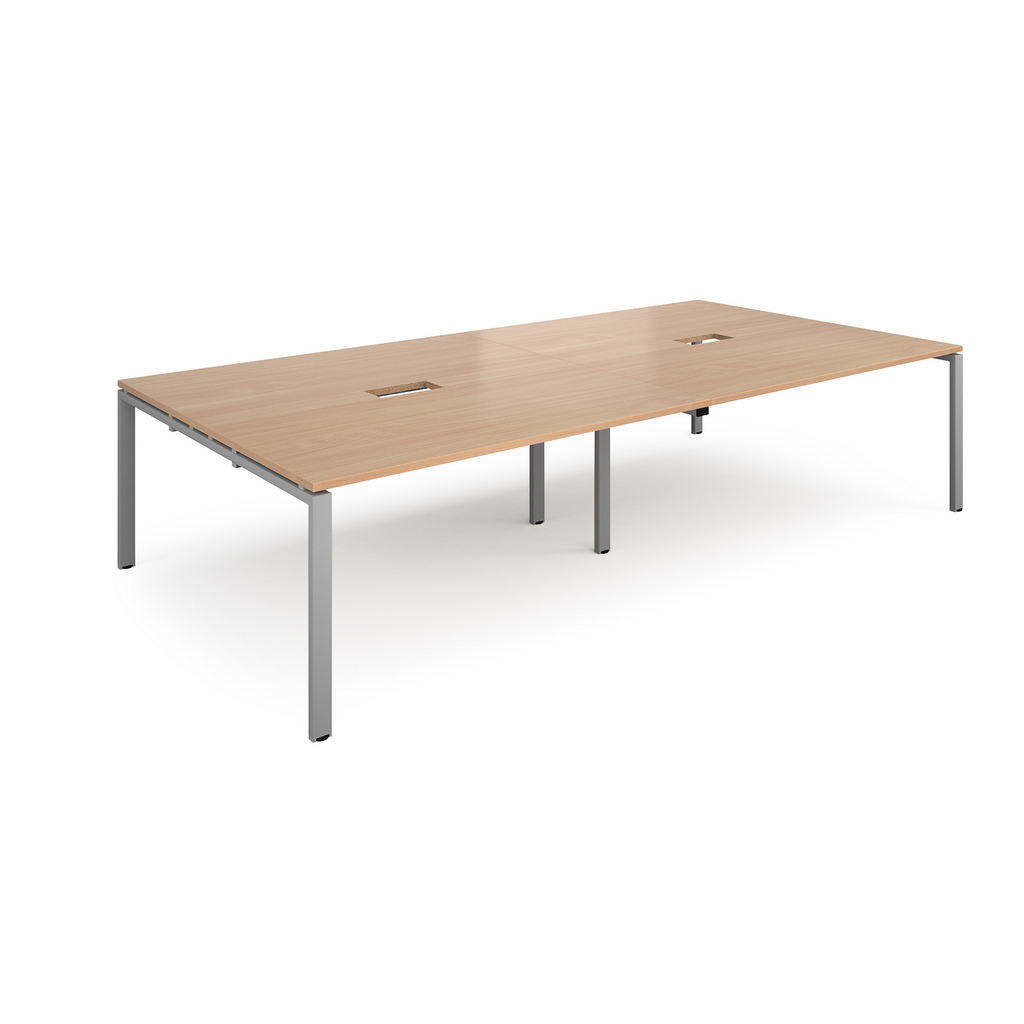 Picture of Adapt rectangular boardroom table 3200mm x 1600mm with 2 cutouts 272mm x 132mm - silver frame, beech top