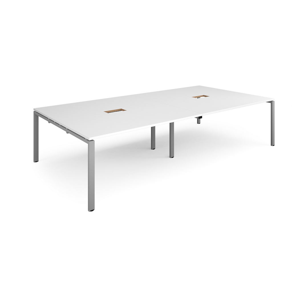 Picture of Adapt rectangular boardroom table 3200mm x 1600mm with 2 cutouts 272mm x 132mm - silver frame, white top