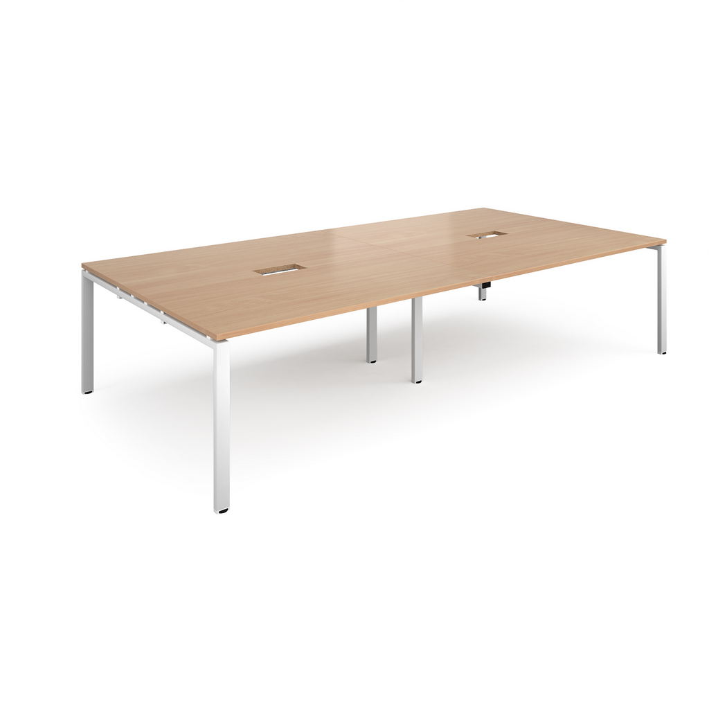 Picture of Adapt rectangular boardroom table 3200mm x 1600mm with 2 cutouts 272mm x 132mm - white frame, beech top