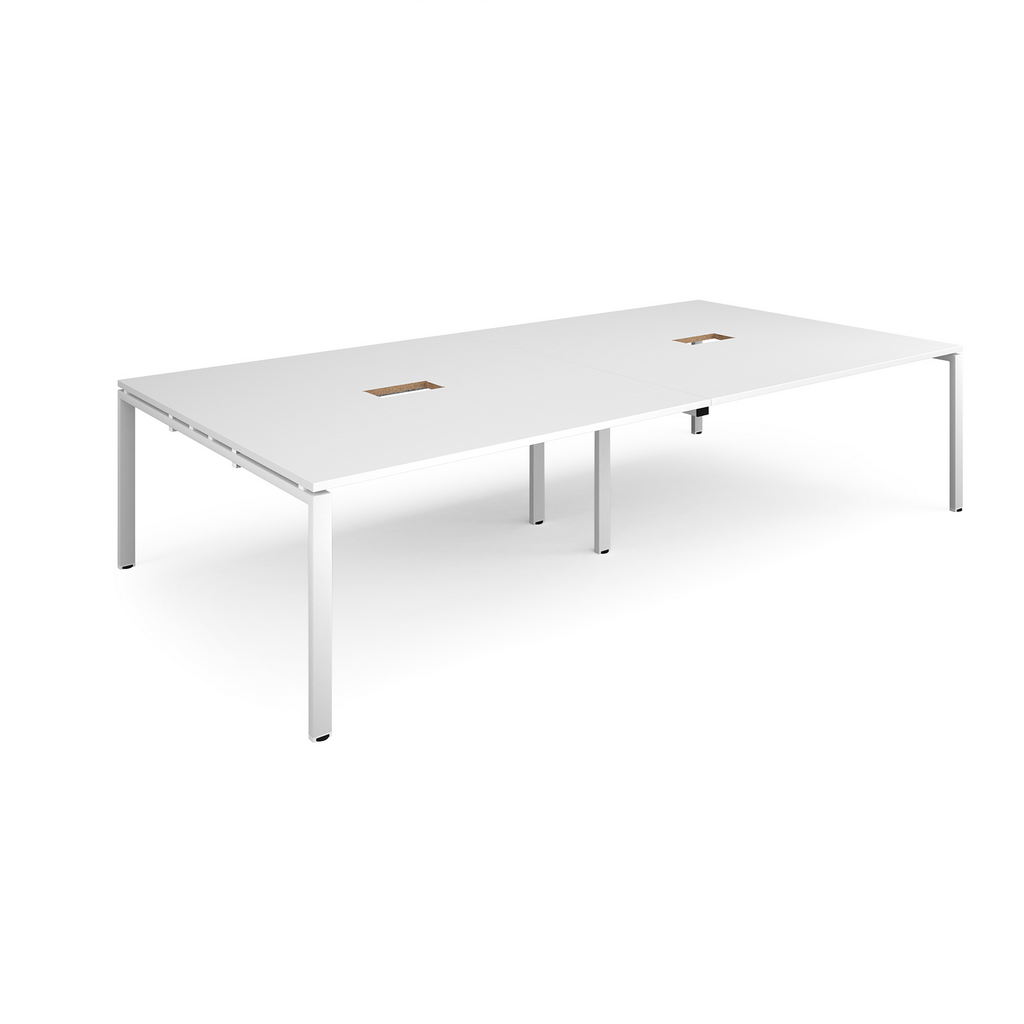 Picture of Adapt rectangular boardroom table 3200mm x 1600mm with 2 cutouts 272mm x 132mm - white frame, white top