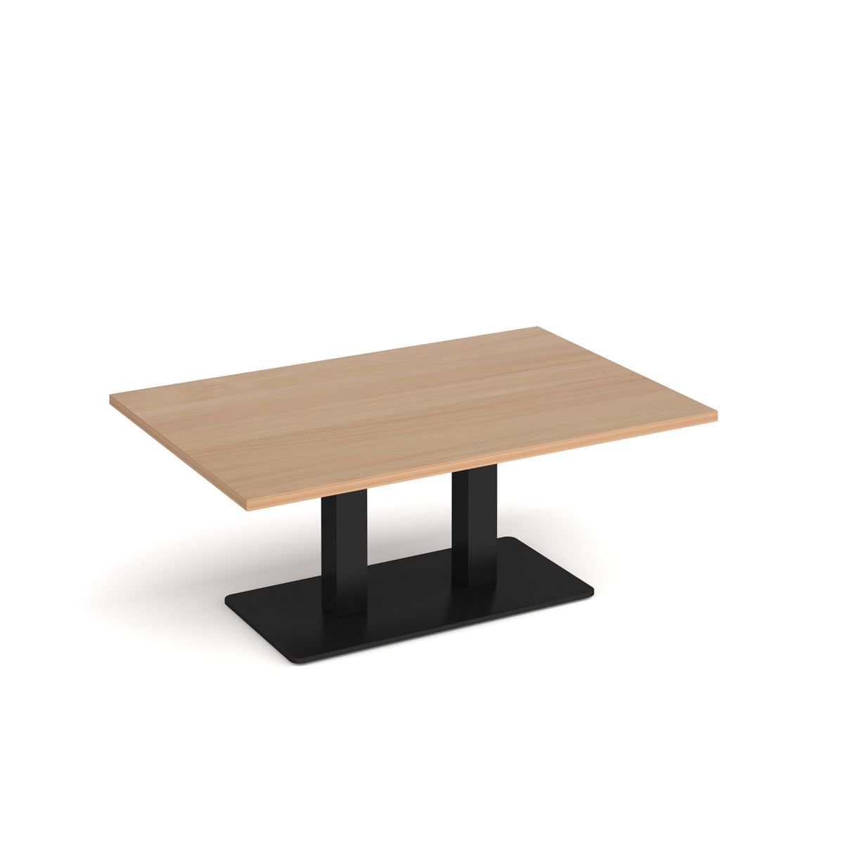 Picture of Eros rectangular coffee table with flat black rectangular base and twin uprights 1200mm x 800mm - beech