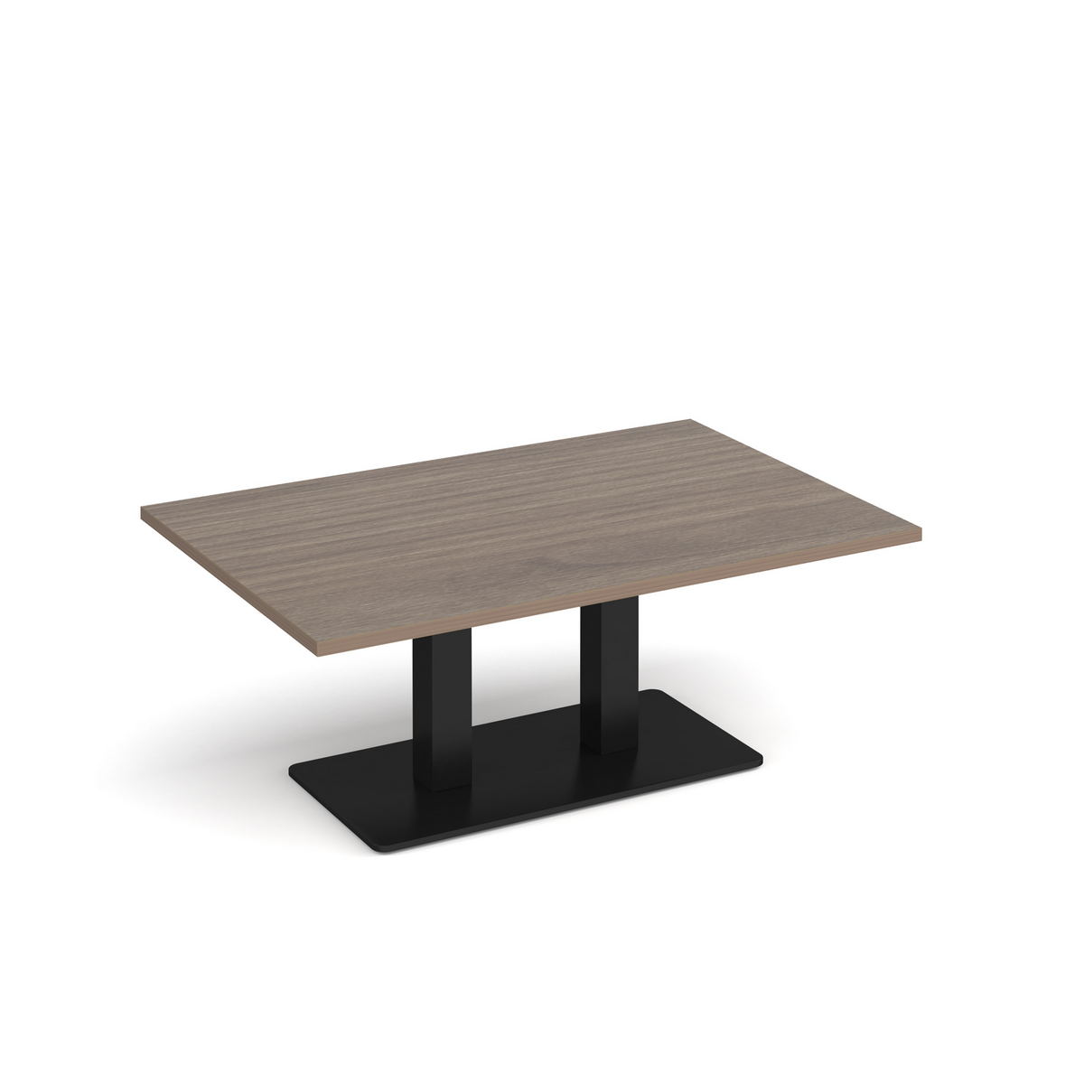 Picture of Eros rectangular coffee table with flat black rectangular base and twin uprights 1200mm x 800mm - Barcelona walnut