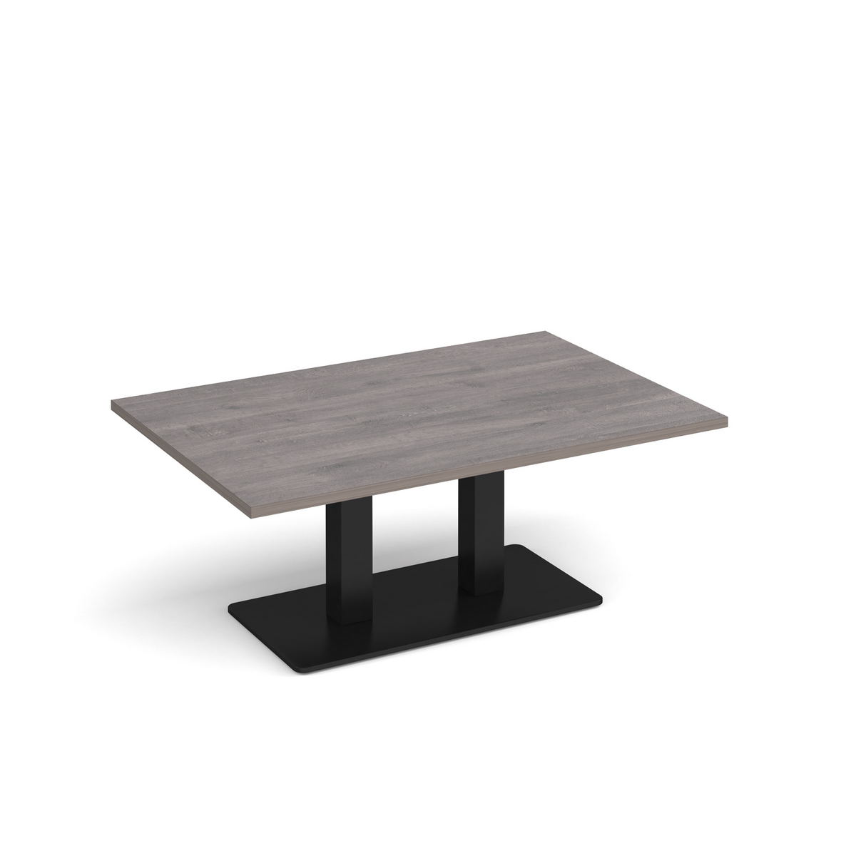 Picture of Eros rectangular coffee table with flat black rectangular base and twin uprights 1200mm x 800mm - grey oak