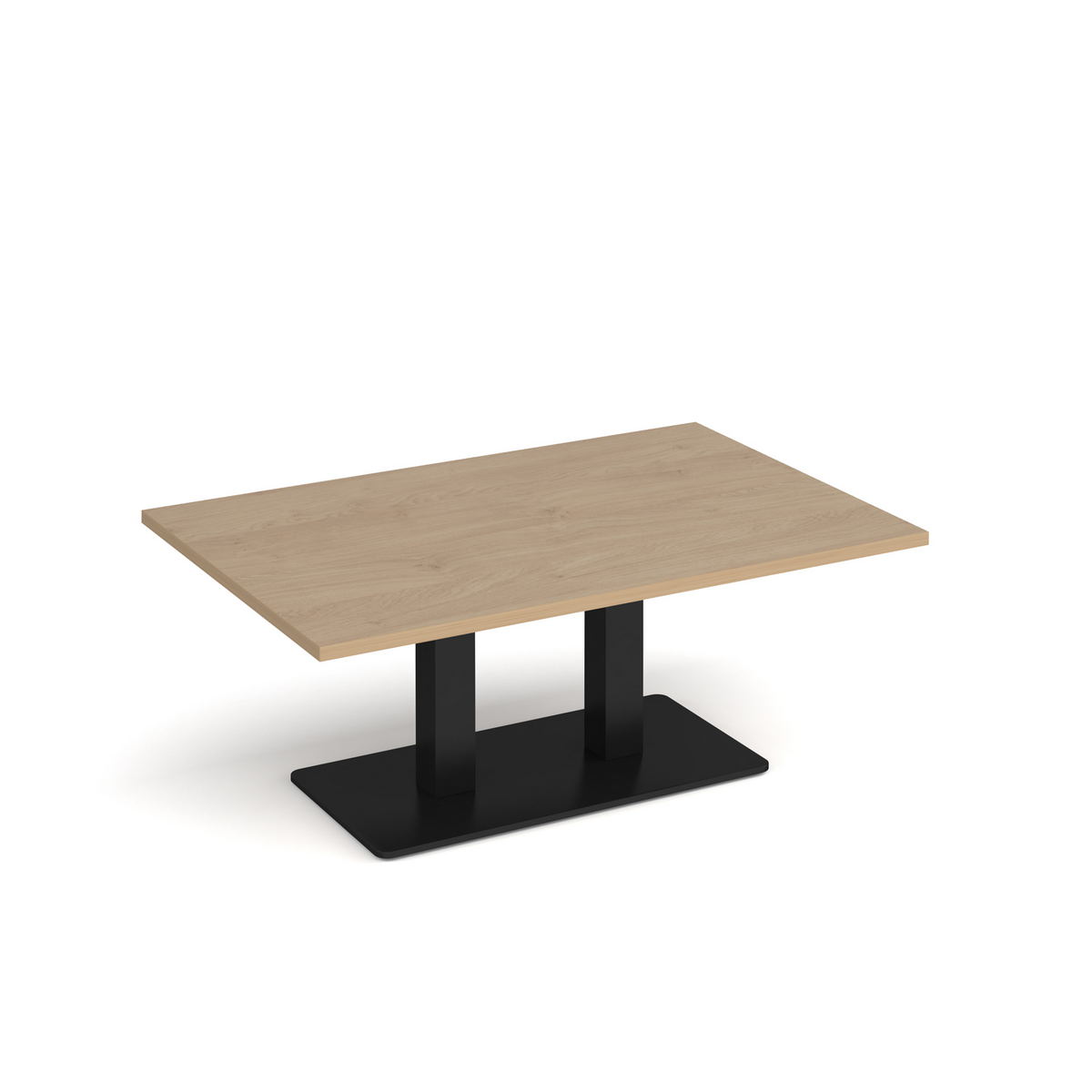 Picture of Eros rectangular coffee table with flat black rectangular base and twin uprights 1200mm x 800mm - Kendal oak