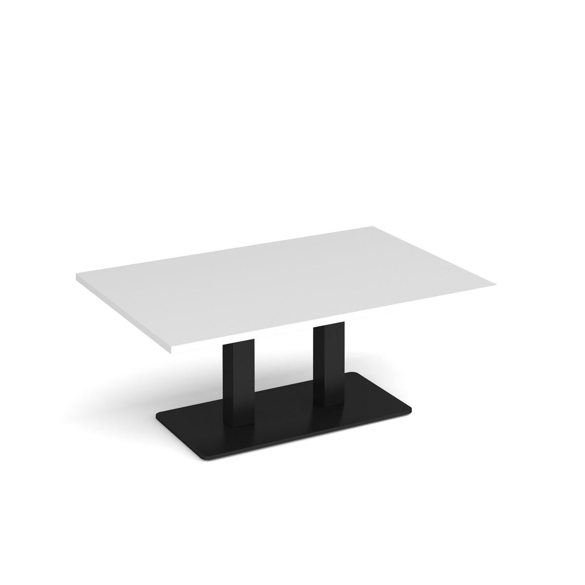 Picture of Eros rectangular coffee table with flat black rectangular base and twin uprights 1200mm x 800mm - white