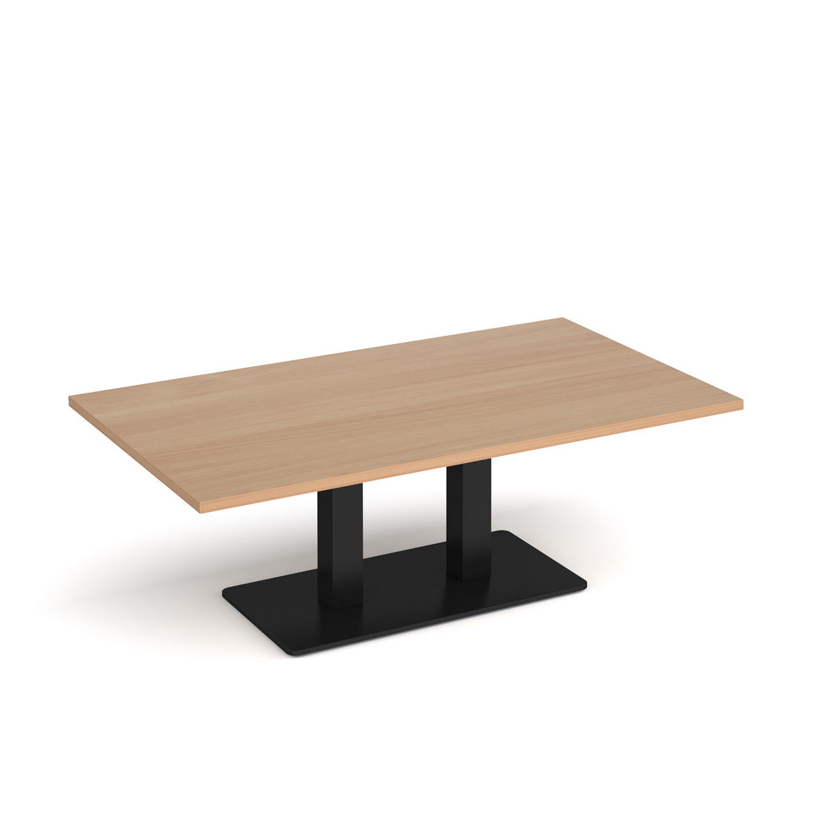 Picture of Eros rectangular coffee table with flat black rectangular base and twin uprights 1400mm x 800mm - beech