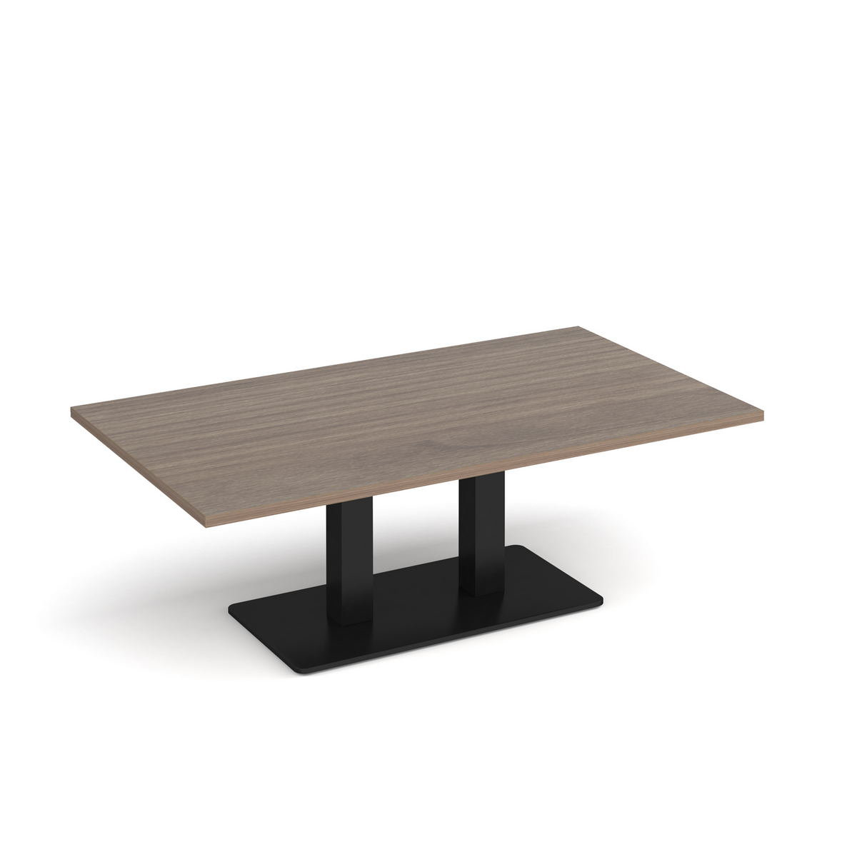 Picture of Eros rectangular coffee table with flat black rectangular base and twin uprights 1400mm x 800mm - Barcelona walnut