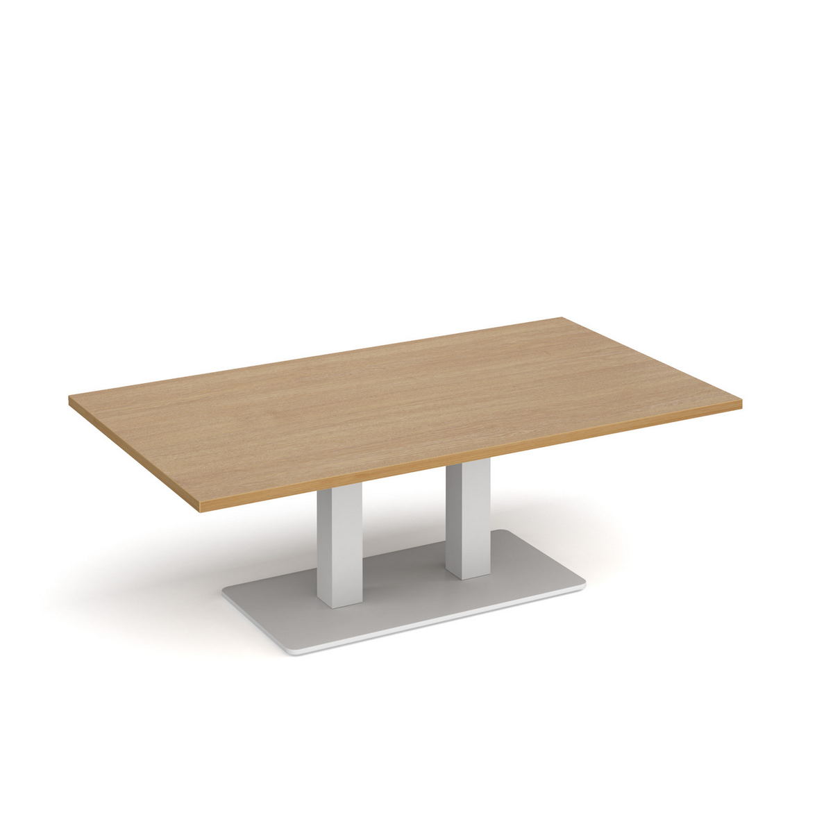 Picture of Eros rectangular coffee table with flat white rectangular base and twin uprights 1400mm x 800mm - oak