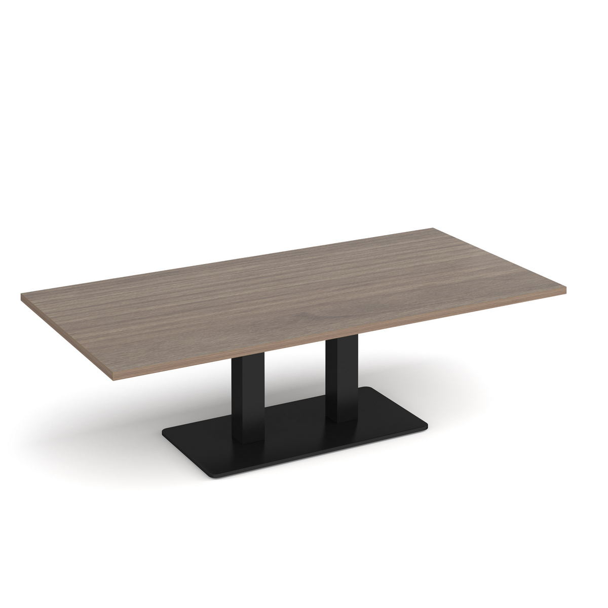 Picture of Eros rectangular coffee table with flat black rectangular base and twin uprights 1600mm x 800mm - Barcelona walnut