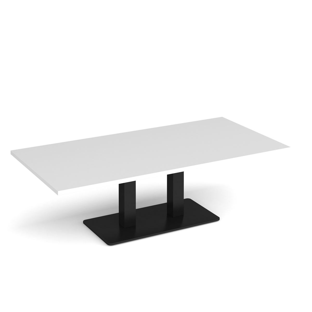 Picture of Eros rectangular coffee table with flat black rectangular base and twin uprights 1600mm x 800mm - white