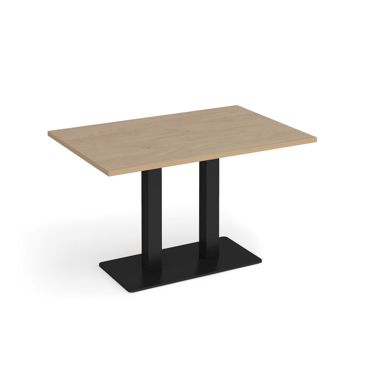 Picture of Eros rectangular dining table with flat black rectangular base and twin uprights 1200mm x 800mm - Kendal oak