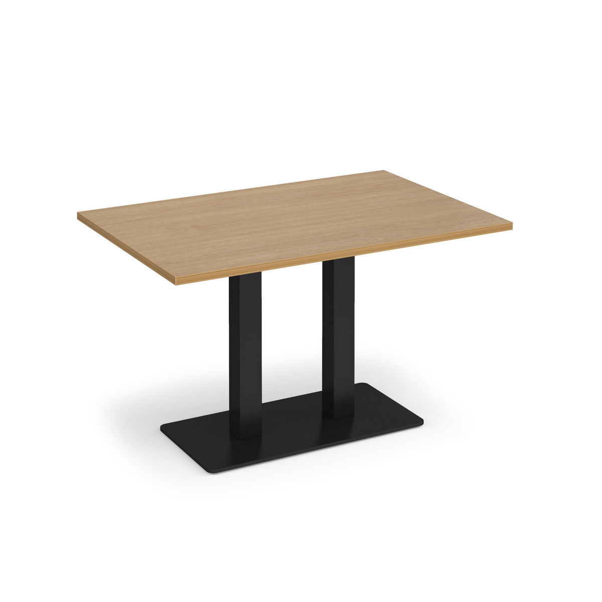 Picture of Eros rectangular dining table with flat black rectangular base and twin uprights 1200mm x 800mm - oak