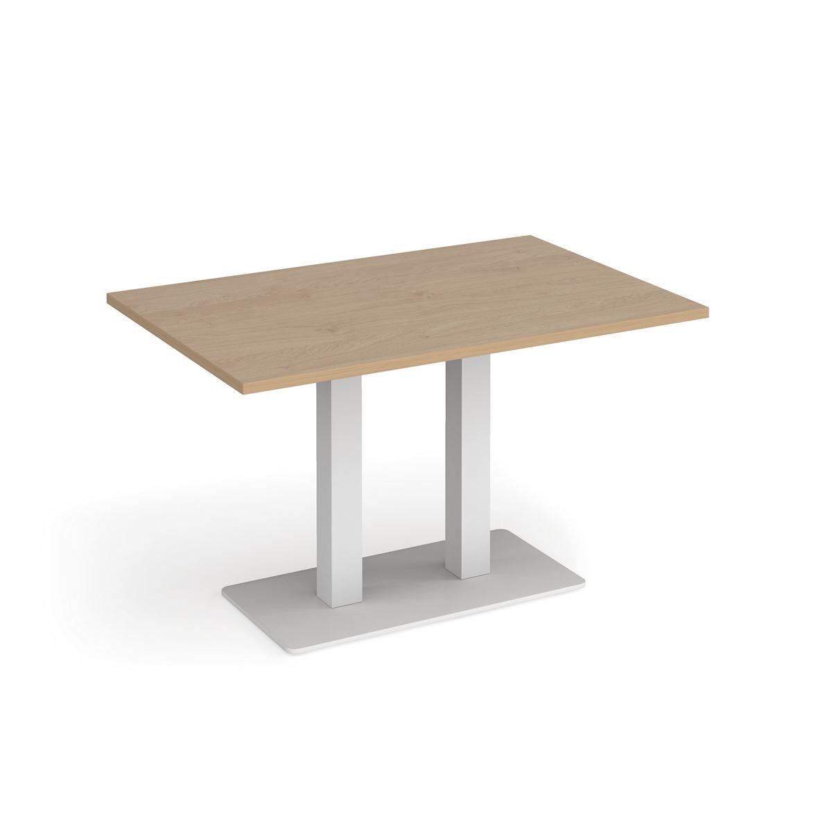 Picture of Eros rectangular dining table with flat white rectangular base and twin uprights 1200mm x 800mm - Kendal oak