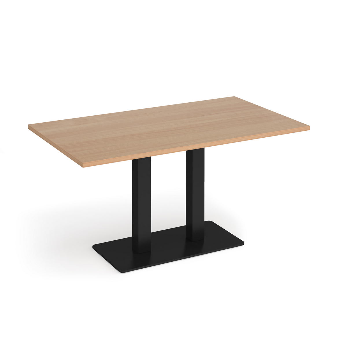 Picture of Eros rectangular dining table with flat black rectangular base and twin uprights 1400mm x 800mm - beech