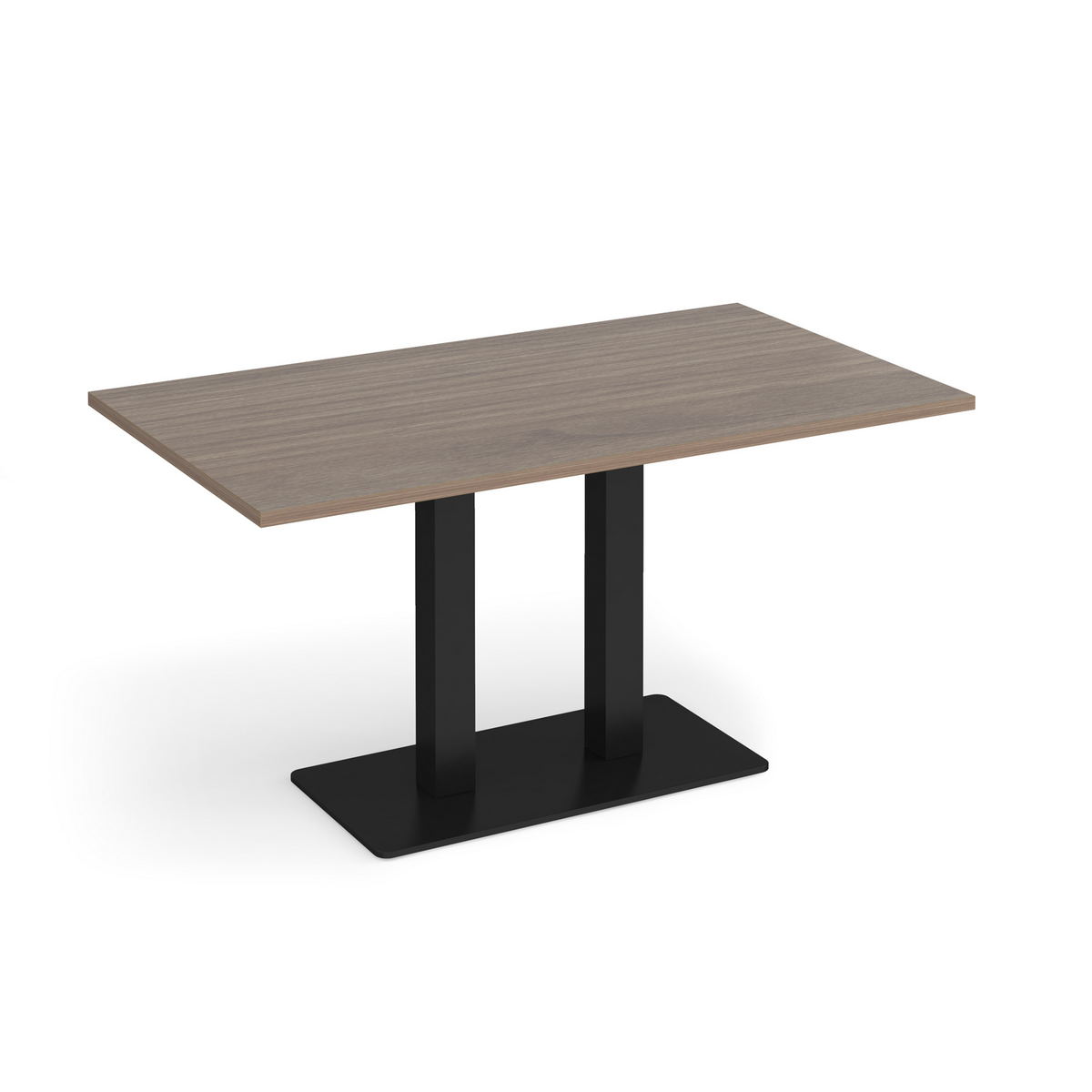 Picture of Eros rectangular dining table with flat black rectangular base and twin uprights 1400mm x 800mm - Barcelona walnut