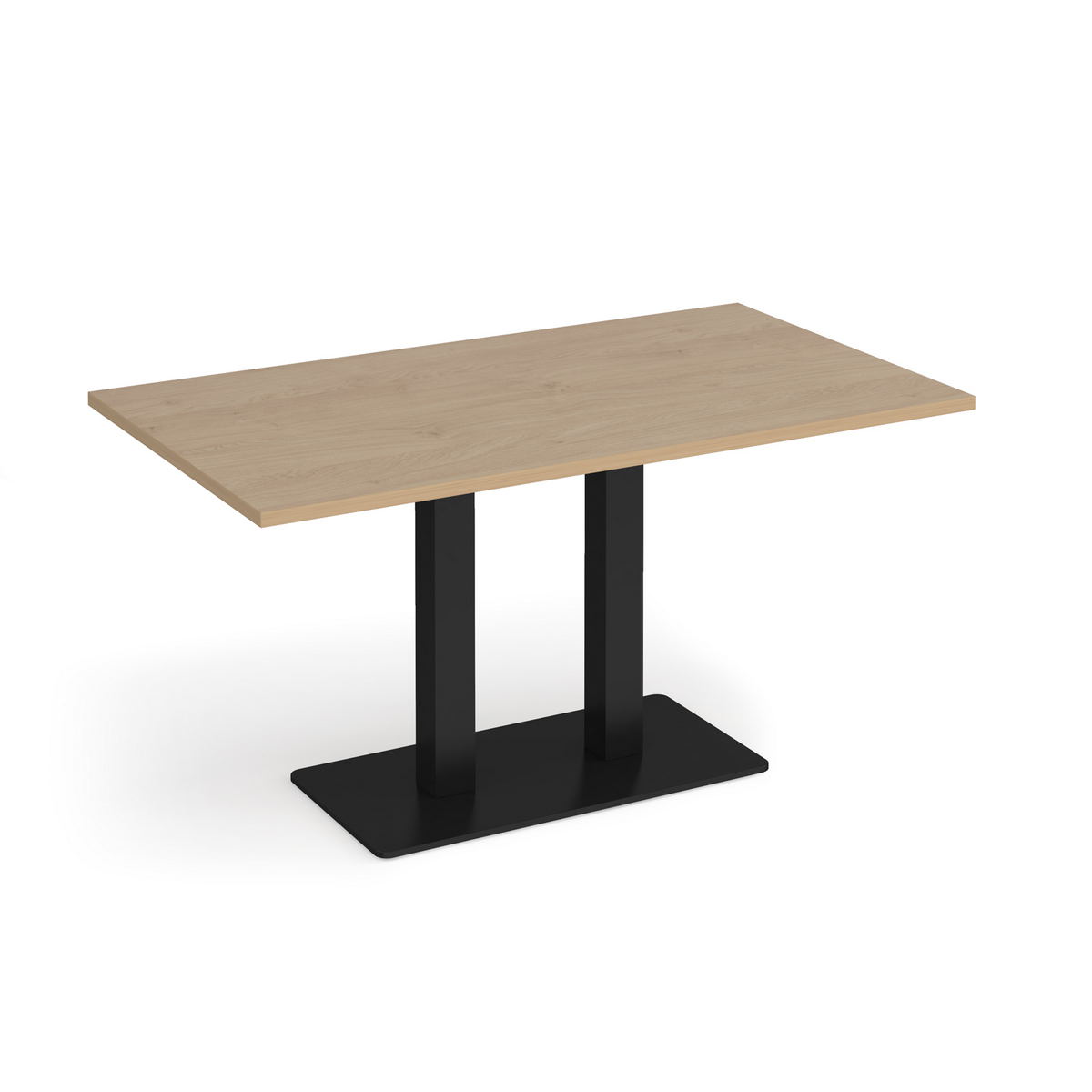 Picture of Eros rectangular dining table with flat black rectangular base and twin uprights 1400mm x 800mm - Kendal oak