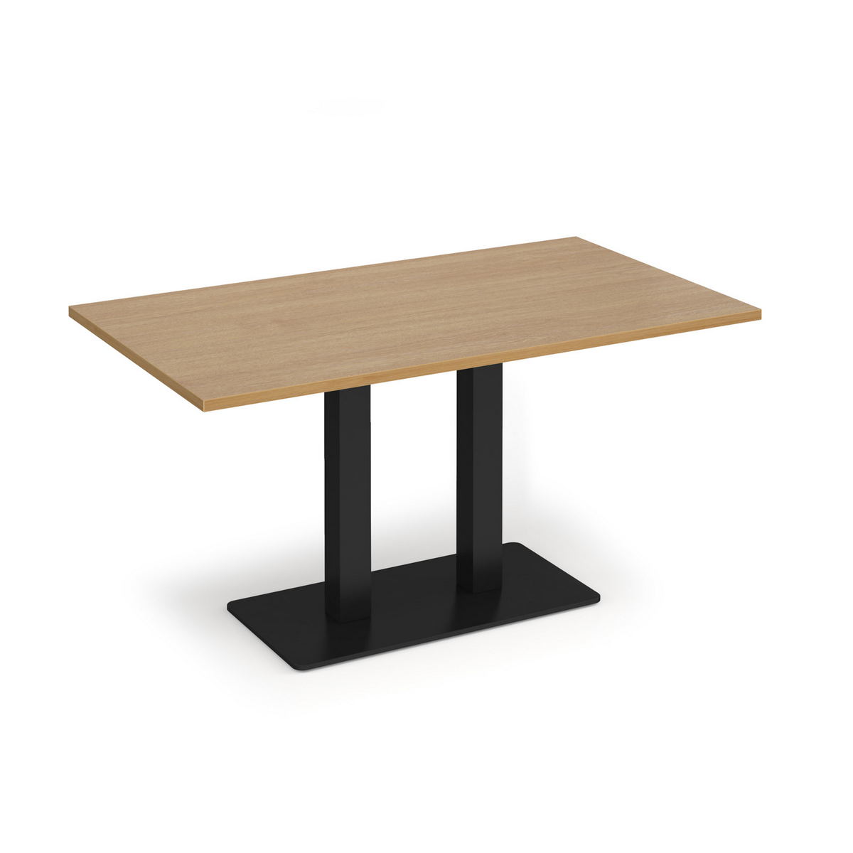 Picture of Eros rectangular dining table with flat black rectangular base and twin uprights 1400mm x 800mm - oak