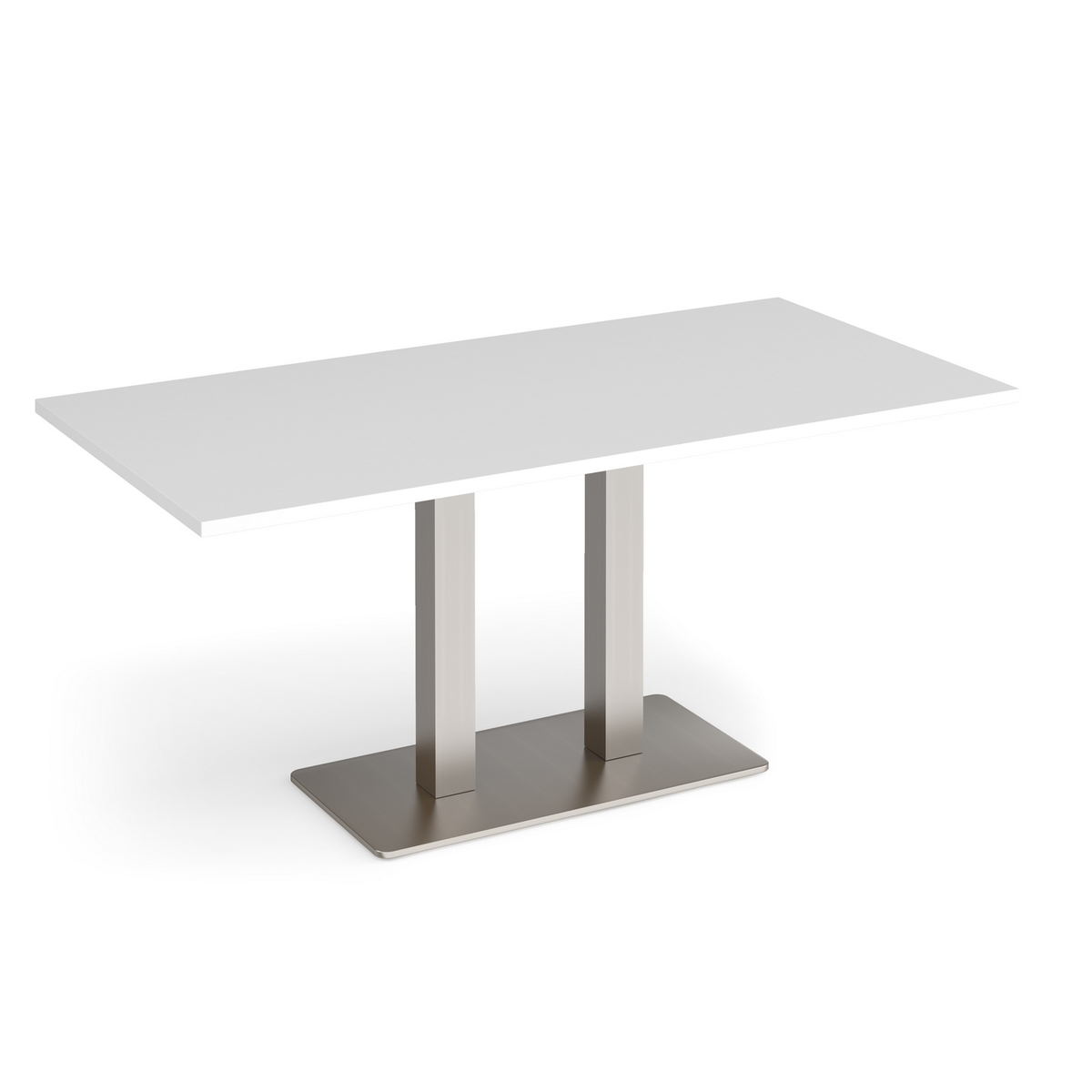 Picture of Eros rectangular dining table with flat brushed steel rectangular base and twin uprights 1600mm x 800mm - white