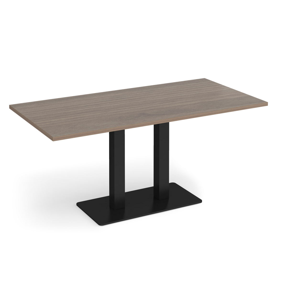 Picture of Eros rectangular dining table with flat black rectangular base and twin uprights 1600mm x 800mm - Barcelona walnut