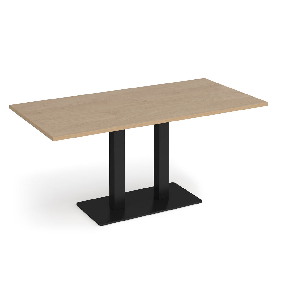 Picture of Eros rectangular dining table with flat black rectangular base and twin uprights 1600mm x 800mm - Kendal oak