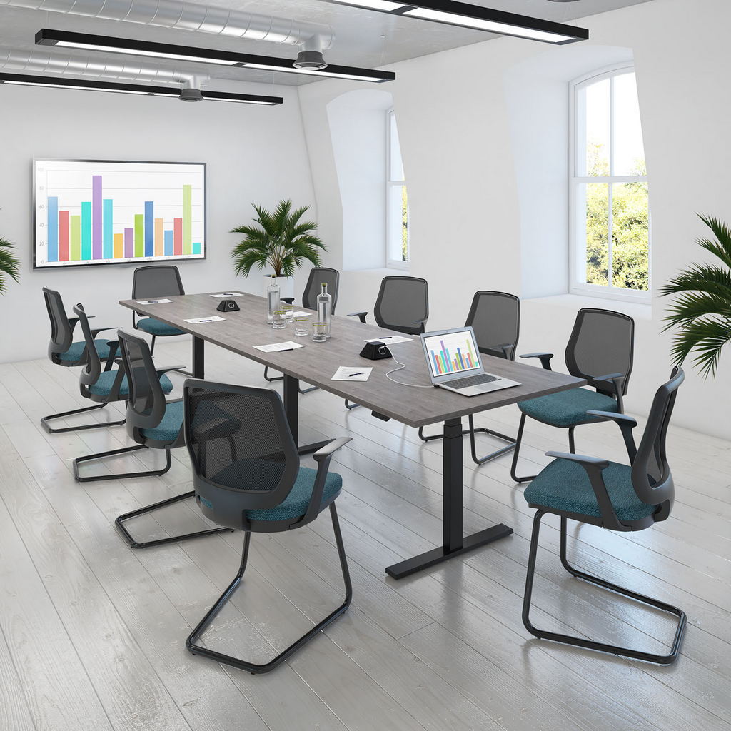 Picture of Elev8 Touch radial boardroom table 2400mm x 800/1300mm - white frame, oak top