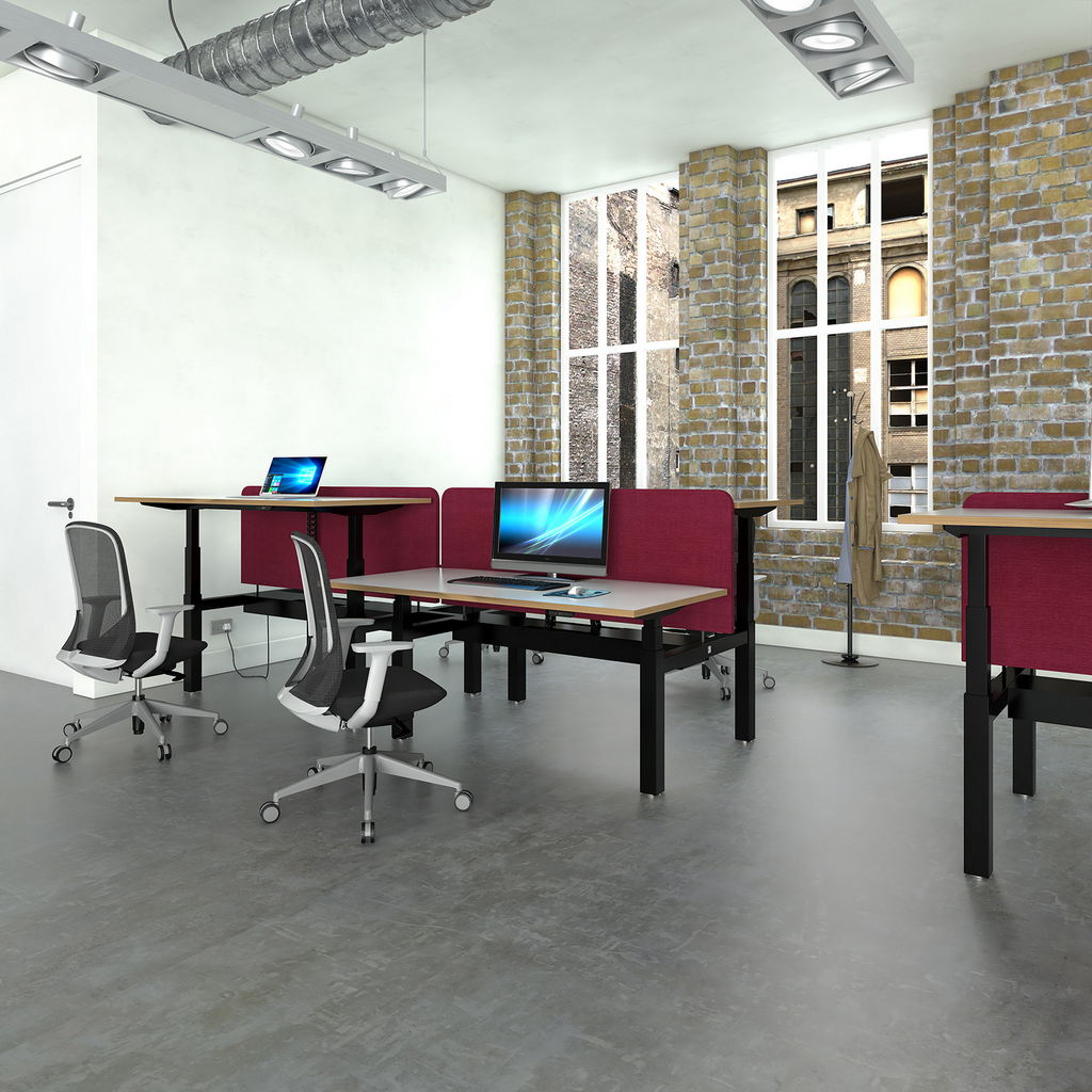 Picture of Elev8 Touch sit-stand back-to-back desks 1200mm x 1650mm - silver frame, white top with oak edge