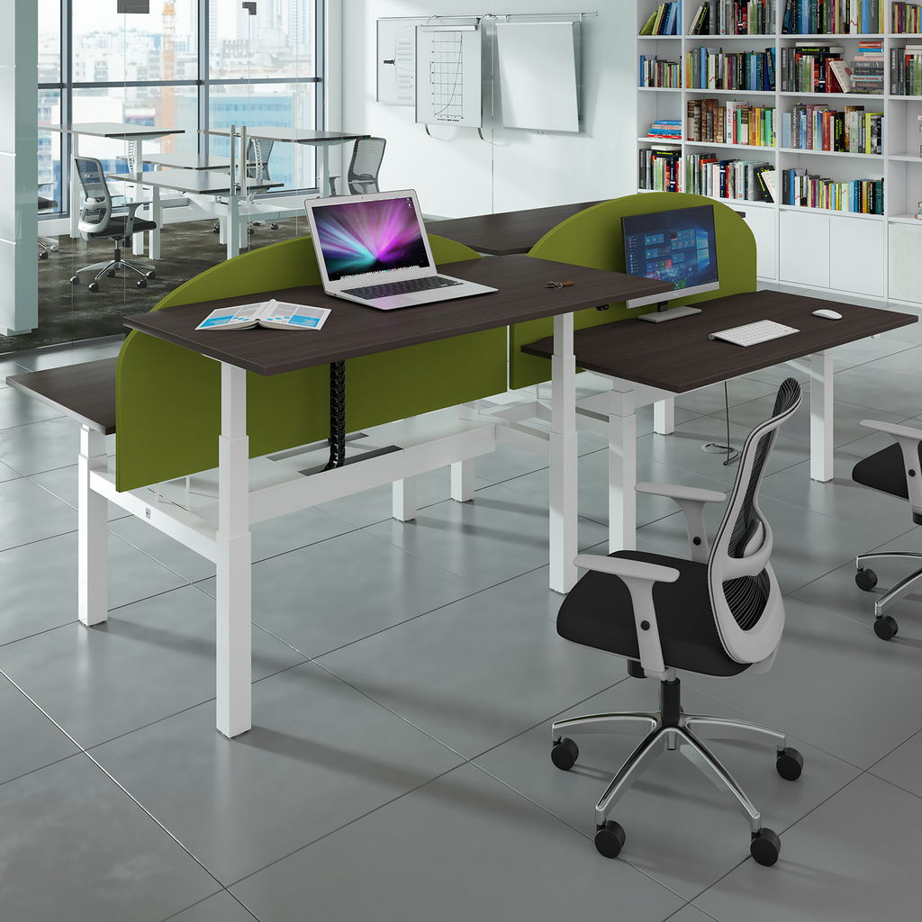 Picture of Elev8 Touch sit-stand back-to-back desks 1200mm x 1650mm - black frame, grey oak top