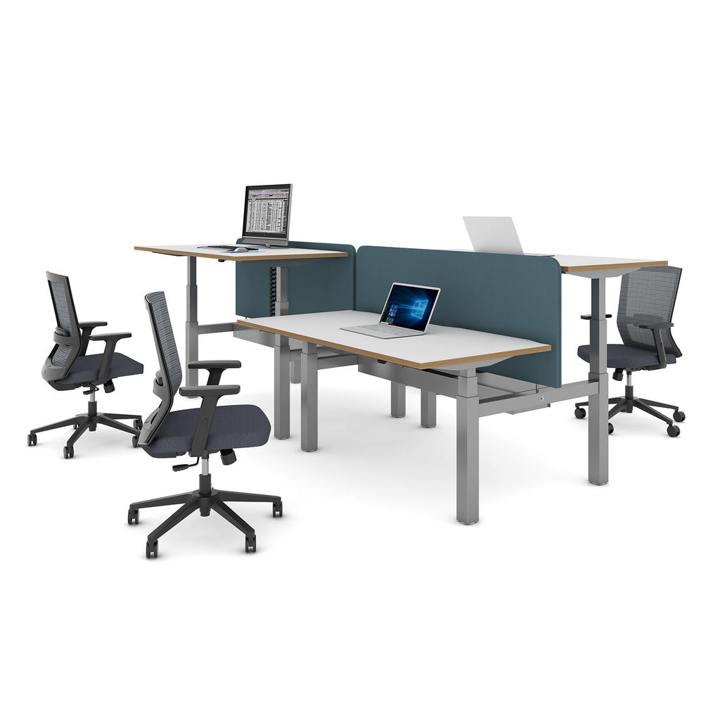Picture of Elev8 Touch sit-stand back-to-back desks 1200mm x 1650mm - white frame, beech top