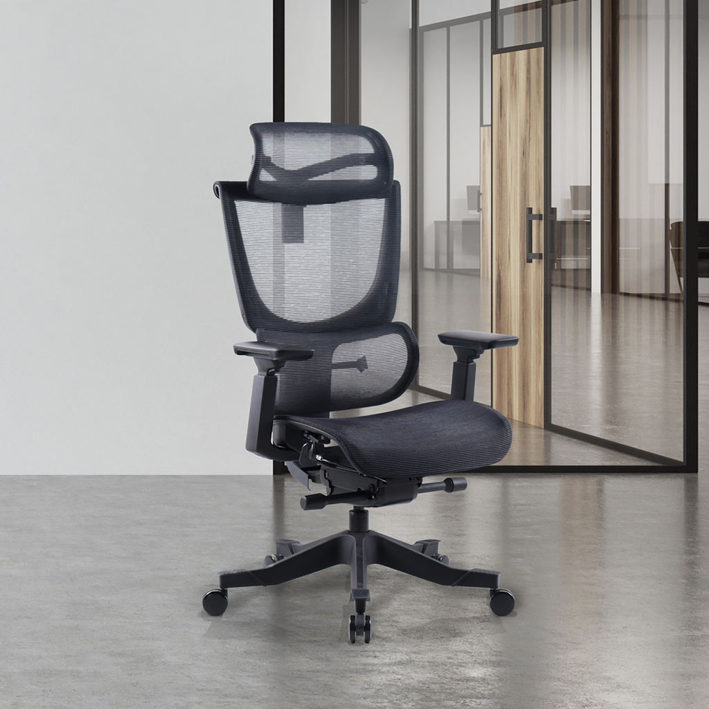 Picture of Elise black mesh back operator chair with headrest and black mesh seat