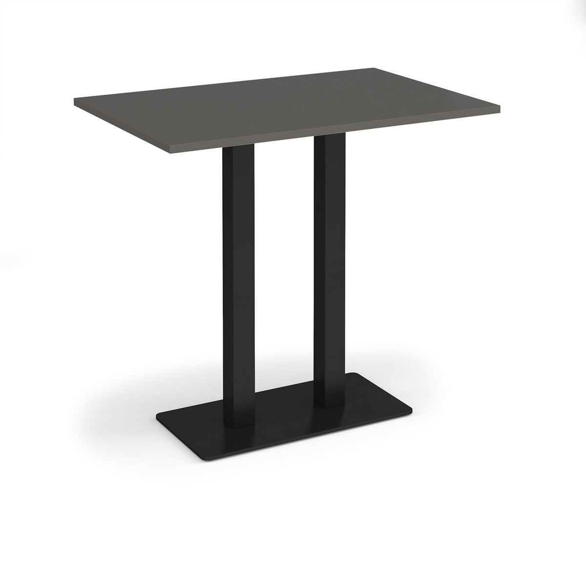 Picture of Eros rectangular poseur table with flat black rectangular base and twin uprights 1200mm x 800mm - Onyx Grey