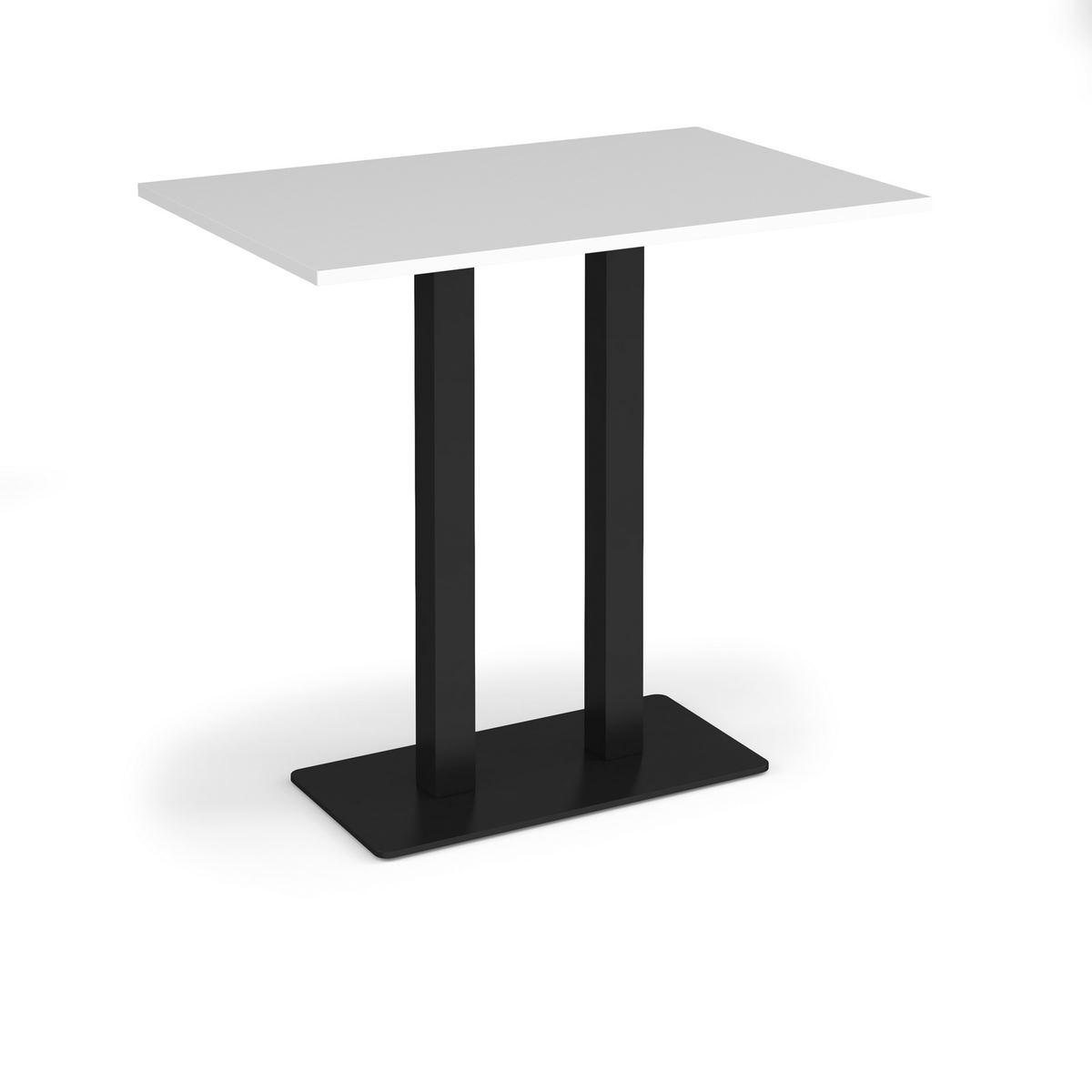 Picture of Eros rectangular poseur table with flat black rectangular base and twin uprights 1200mm x 800mm - white